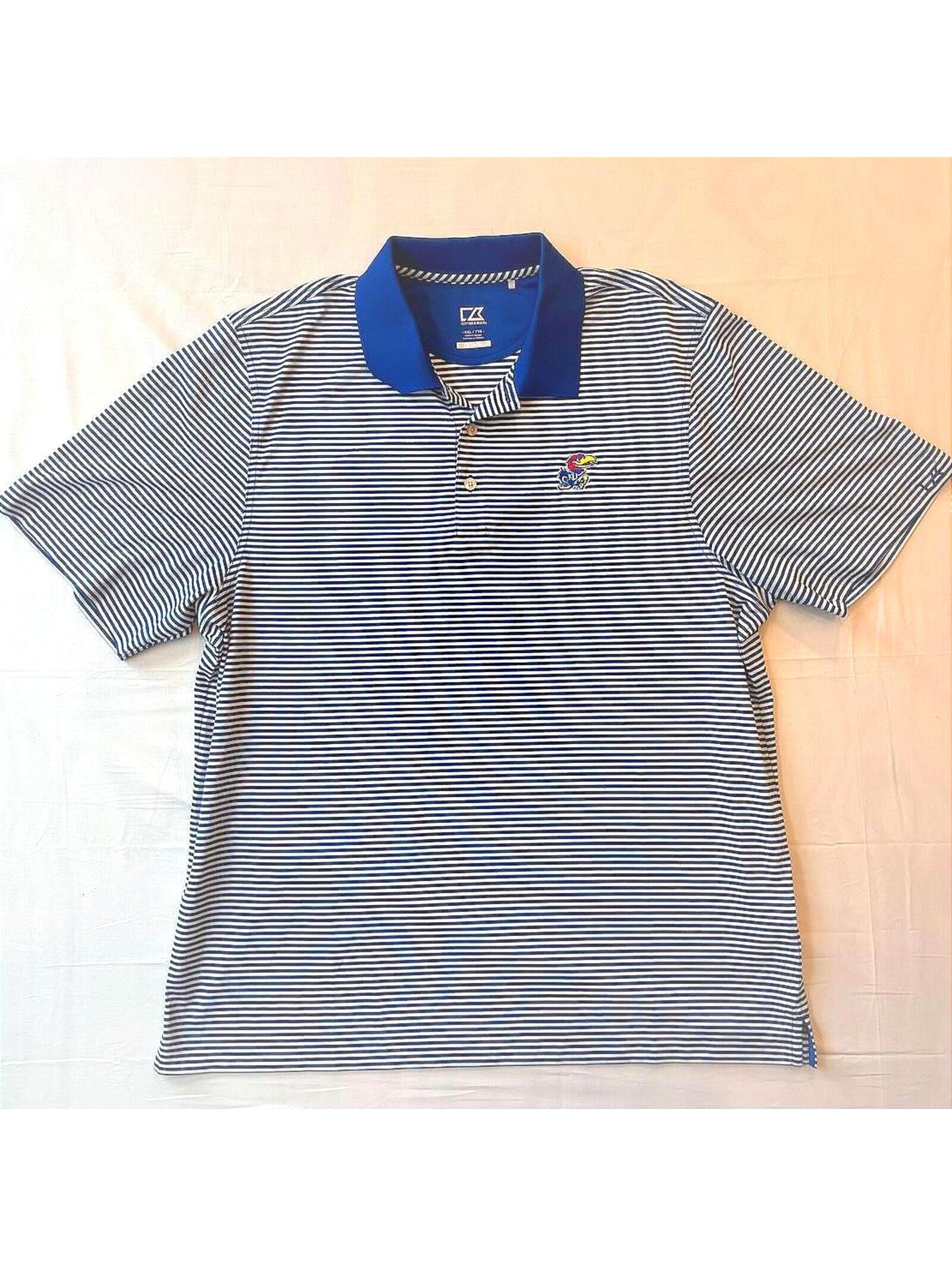 Cutter Buck Kansas Jayhawks Drytec Performance Polo Xxl Blue Stripe Embroidered